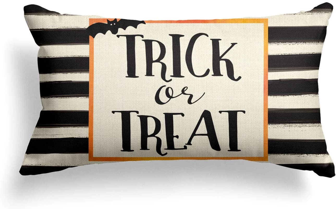 AVOIN Halloween Watercolor Stripes Trick or Treat Throw Pillow Cover 12 x 20 Inch Bat Cushion Case Decoration for Sofa Couch AVOIN Halloween Watercolor Stripes Trick or Treat Throw Pillow Cover 12 x 20 Inch Bat Cushion Case Decoration for Sofa Couch